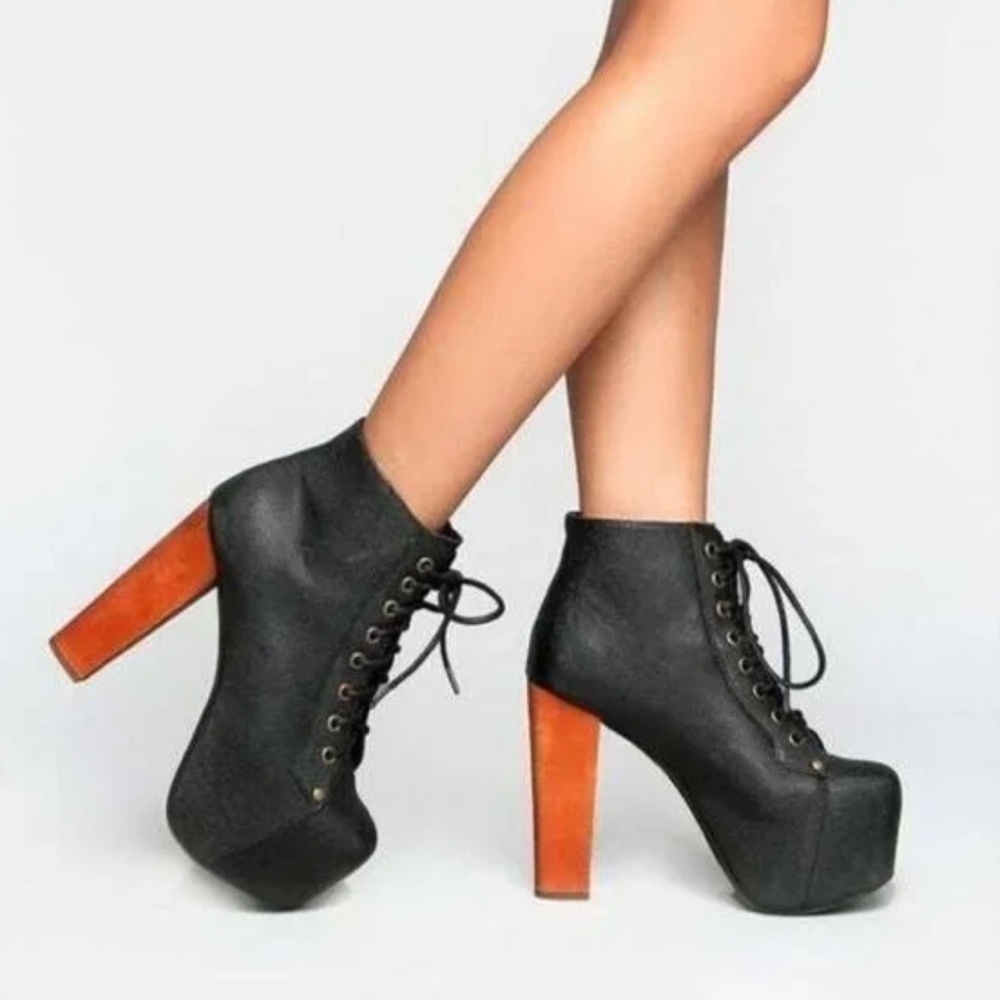 Jeffrey Campbell “Lita”  Black Leather Platform Booties-  Women 8